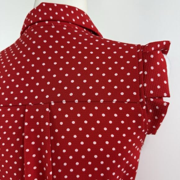Retro Romance Polka Dot Red White Monteau Dress Small Pockets Belted Tradwife - Picture 8 of 12